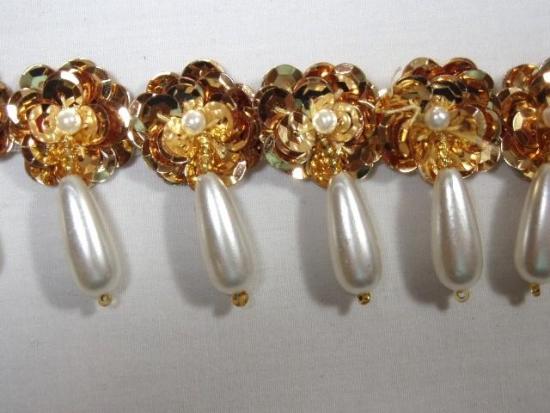 T8900D  Gold Pearl Sequin Beaded Applique or Trim