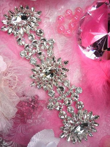 TS114 Silver Crystal Clear Rhinestone Applique Embellishment 8.5