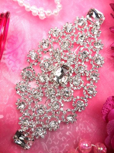 TS118  Silver Crystal Rhinestone Applique Embellishment 5.75