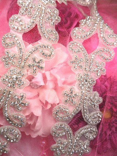 TS122 Silver Beaded Crystal Rhinestone Trim