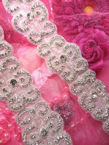 TS124 Silver Beaded Crystal Rhinestone Trim