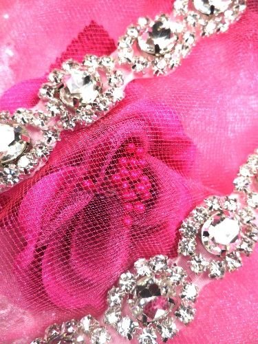 TS132  Floral Silver Beaded Crystal Rhinestone TrimQ