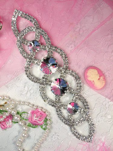 TS20 Silver Crystal Clear Rhinestone Applique Embellishment 6.75