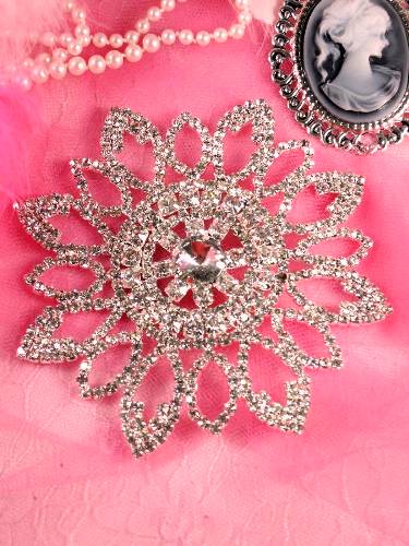 RMTS48 REDUCED Floral Silver Crystal Clear Rhinestone Applique Embellishment 4.25