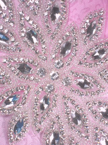 TS57 Connie Silver Beaded Crystal Rhinestone Applique 10.25