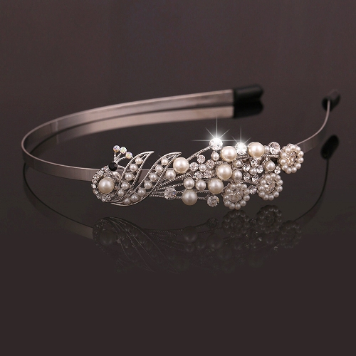 GB206 Peacock Bridal Headband Hair Accessory Floral w/ Pearls