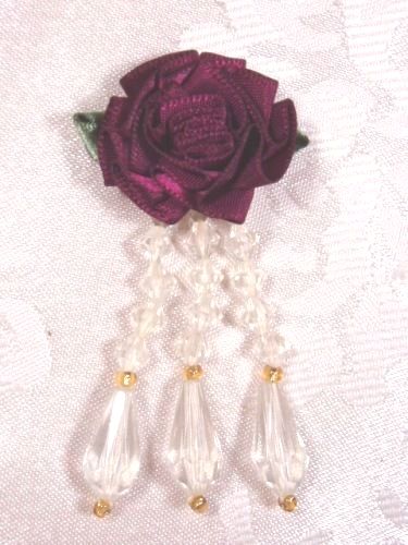VD1  Burgundy Ivory Floral Dangle Beaded Applique 3