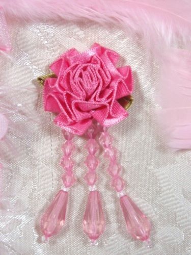 VD1 Mauve Pink Floral Dangle Beaded Applique 3