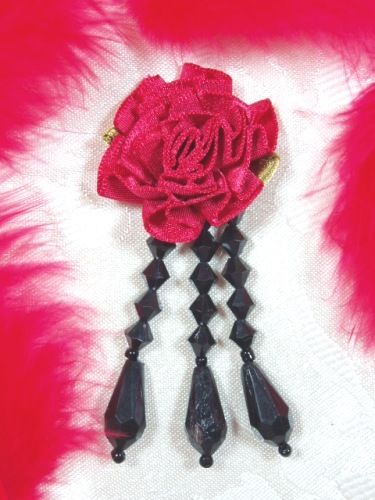 VD1  Red Black Floral Dangle Beaded Applique 3