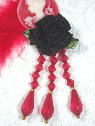 VD1  Black Floral Red Dangle Beaded Applique 3