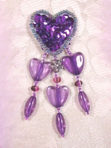 VD12  Purple Heart Dangle Beaded Applique 3