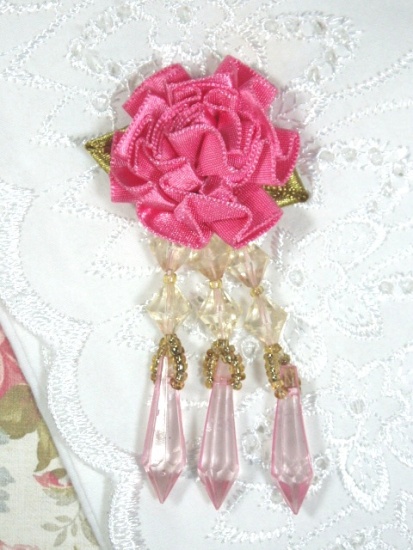 VD2  Mauve Pink Floral Dangle Beaded Applique 3