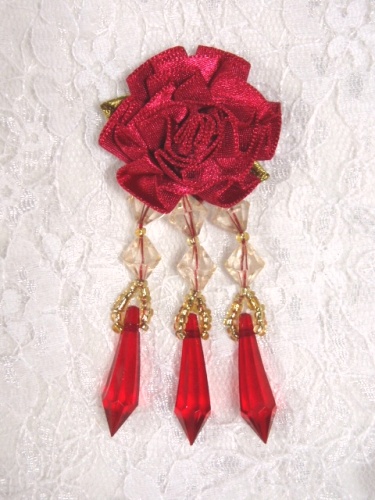 VD2  Red Floral Dangle Beaded Applique 3