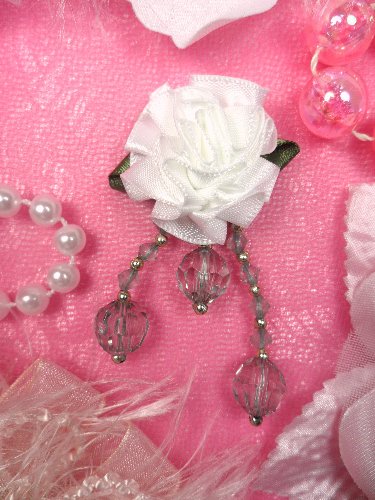 VD20  White and Grey Floral Dangle Beaded Applique 2.5\