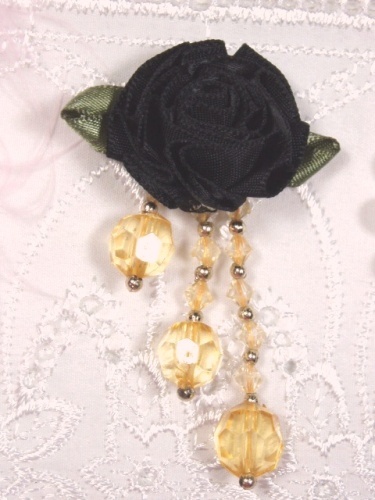 VD20  Black/Gold Floral Dangle Beaded Applique 2.5