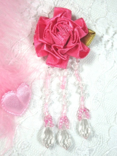 VD24  Pink Floral Pink Dangle Beaded Applique 3