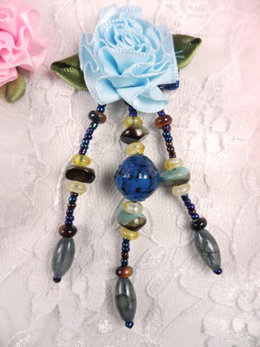 VD30 Blue Floral Dangle Beaded Applique