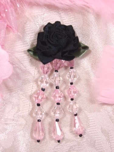 VD7  Black  Floral Dangle Beaded Applique 3
