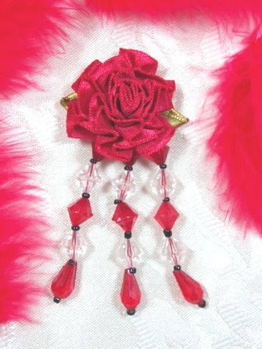 VD7  Red Floral Dangle Beaded Applique 3