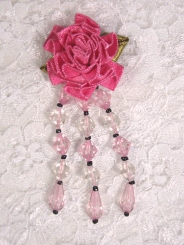 VD7  Mauve Pink Floral Dangle Beaded Applique 2.75\