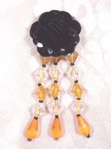 VD8  Black W/ Gold  Floral Dangle Beaded Applique 3