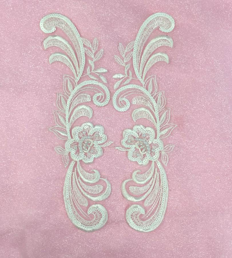 W20 White Venise Lace Mirror Pair Beaded Sequin Appliques 9