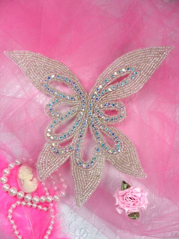 W28 Crystal AB Rhinestone Designer Silver Beaded Applique 7\