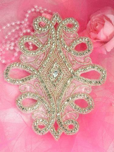 XR73 Crystal Silver Beaded Rhinestone Applique 7.5\