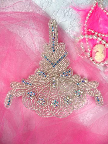 W30 Crystal AB Rhinestone Designer Silver Beaded Applique  5.75
