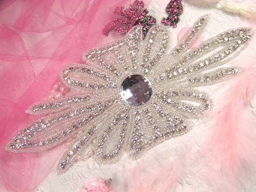 X12 Elegant Elizabeth Glass Beaded Rhinestone Applique 8.75