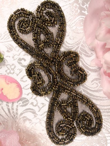 XR103 Bronze Double Heart Beaded Applique 5\