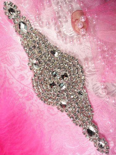 XR113 Nola Bridal Motif Silver Crystal Clear Rhinestone Applique 7.5\