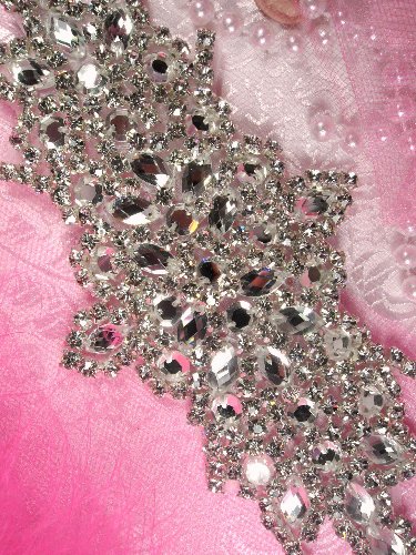 XR114 Vanessa Bridal Motif Silver Crystal Clear Rhinestone Applique  7\