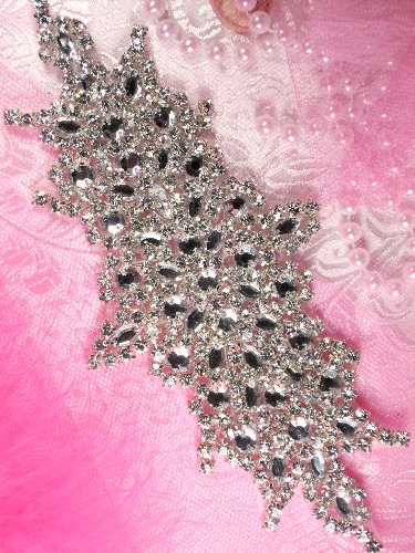 XR116 Abagail Bridal Motif Silver Crystal Clear Rhinestone Applique  7\