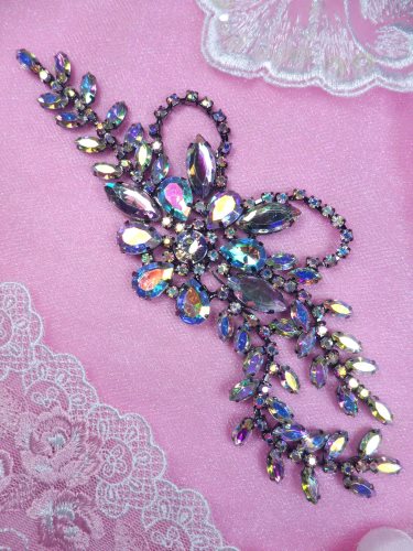 XR119 Black Backing Aurora Borealis Rhinestone Applique Embellishment 7.5