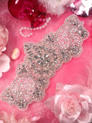 XR124 Silver Beaded Crystal Rhinestone Applique 9.25\