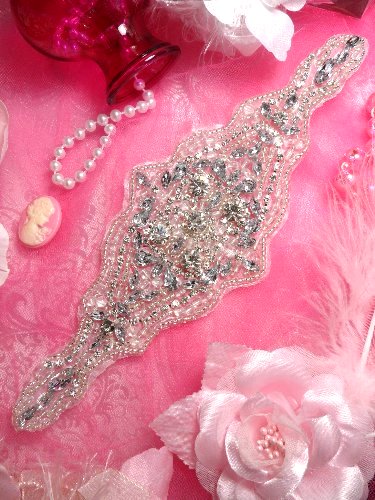 XR125 Silver Beaded Crystal Rhinestone Applique 9.5\