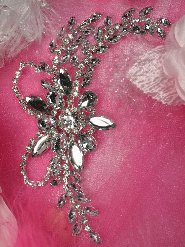 XR127 Silver Crystal Clear Rhinestone Applique Embellishment 7.5