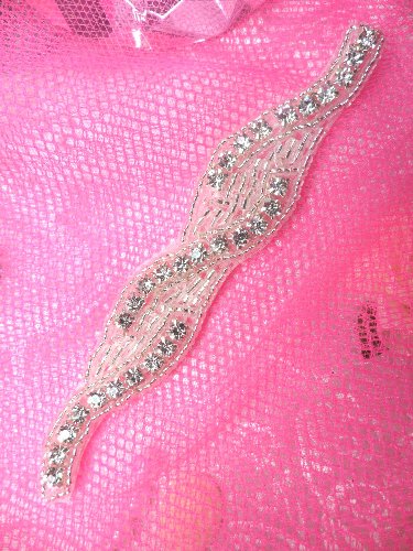 XR129 Silver Beaded Crystal Rhinestone Applique 4.75