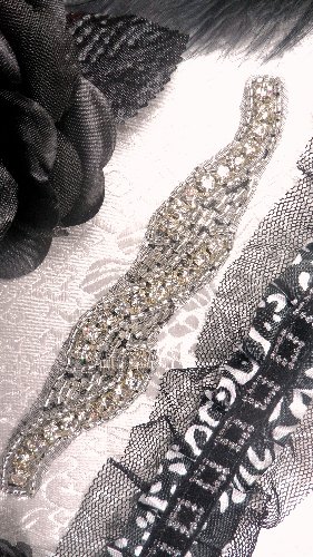 XR129 Black Backing Silver Beaded Crystal Rhinestone Applique 4.75