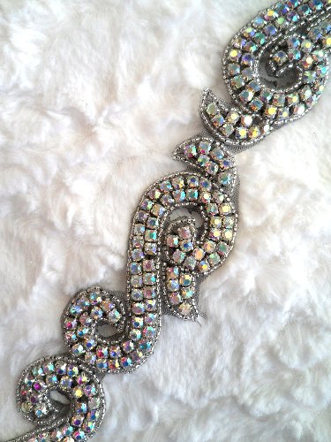 XR130 Black Backing Crystal AB Rhinestone Aurora Borealis Silver Beaded Trim