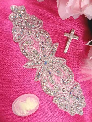 XR14  Priscilla Aurora Borealis Crystal AB Beaded Rhinestone Applique 7.5