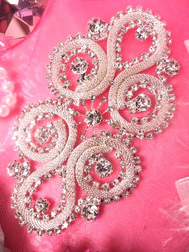 XR145 Silver Crystal Clear Rhinestone Applique Embellishment 4.75\