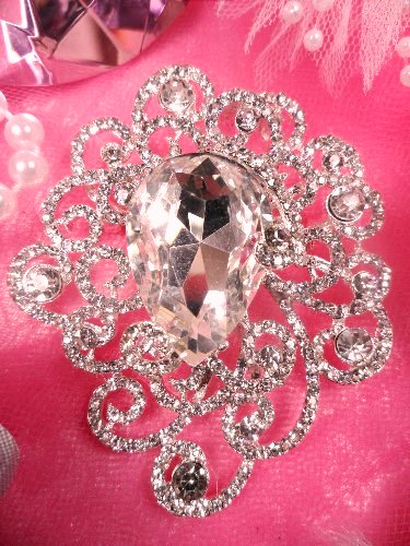 XR148 Silver Crystal Clear Rhinestone Victorian Bridal Brooch