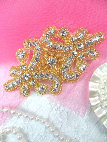XR15 Gold Beaded Crystal Rhinestone Applique 4