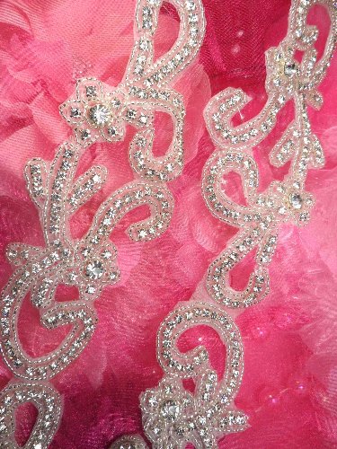 XR152  Crystal Rhinestone Floral Trim Silver Beaded 2.75