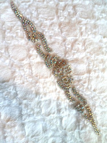 XR158 Crystal AB Aurora Borealis Rhinestone Silver Beaded Applique 16