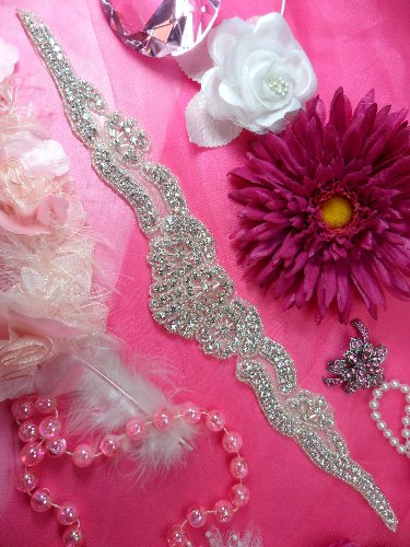 XR158 Sash Crystal Clear Silver Beaded Rhinestone Applique 15\
