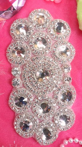 XR166 Bridal Sash Crystal Rhinestone Applique Silver Beaded 7