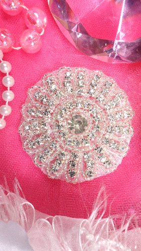 XR174 Crystal Rhinestone Applique Silver Beaded 2.5